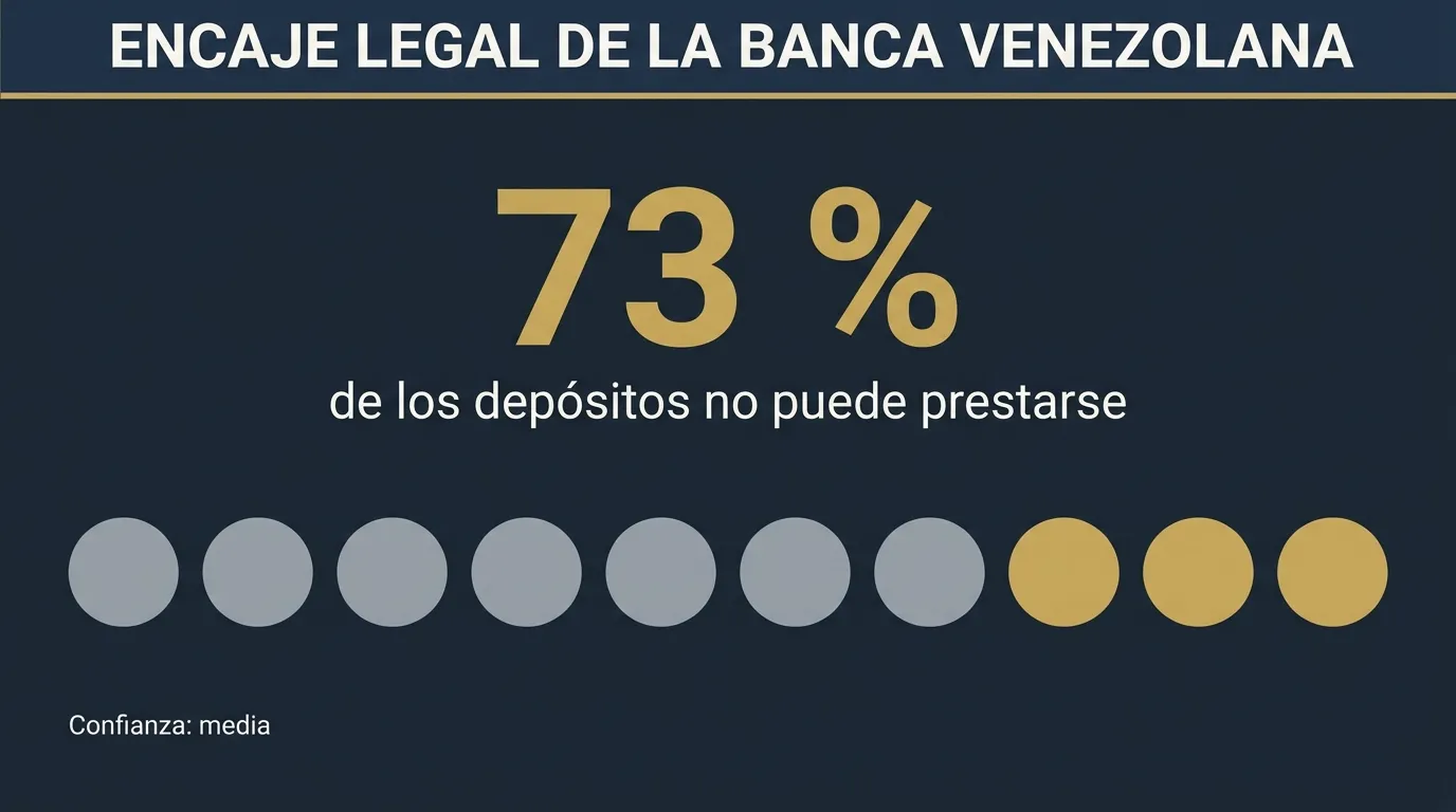 Infografía: el encaje legal de la banca venezolana es del 73 %, de modo que esa parte de los depósitos no puede prestarse, con confianza media