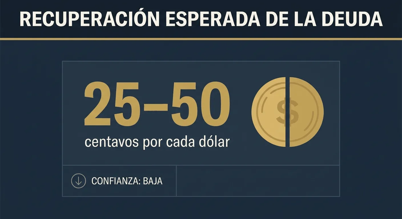 Infografía: la recuperación esperada de la deuda va de 25 a 50 centavos por cada dólar, con confianza baja
