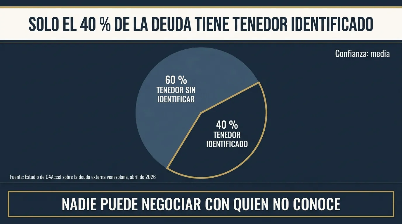 Gráfico de torta: el 40 % de la deuda externa tiene tenedor identificado y el 60 % no